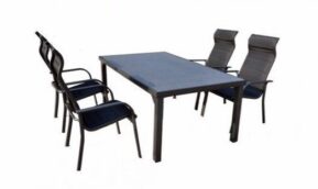 VADUZ – jedálenské sedenie -stôl doska stonetec Kovové sedenia
