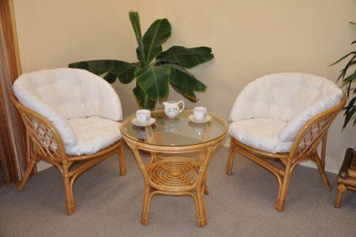 Ratanová sedacia súprava Bahama malá - medová - MAXI biela podušky