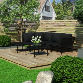 6-dielna záhradná sedacia súprava s podložkami, čierna, PVC 48589 Kovové sedenia