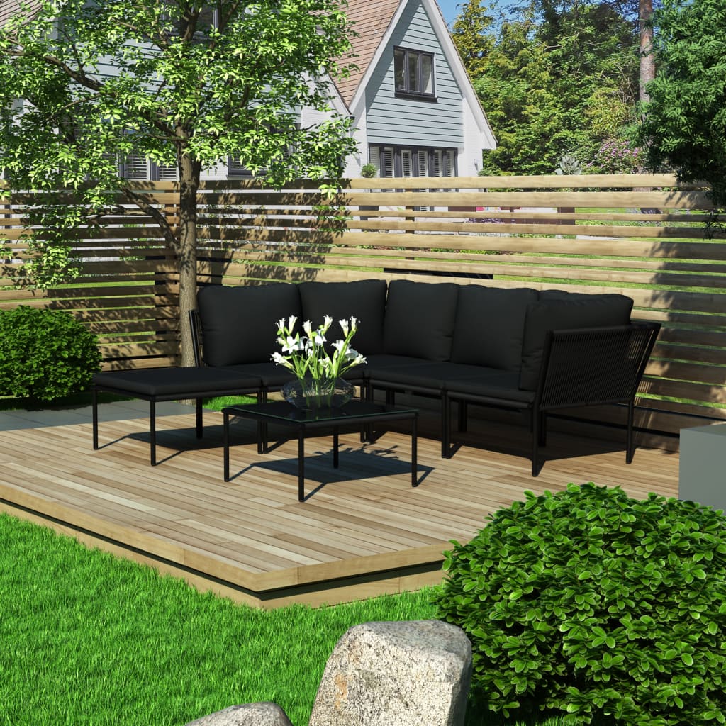 vidaXL 6-dielna záhradná sedacia súprava s podložkami, čierna, PVC 48589