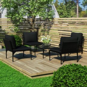 5-dielna záhradná sedacia súprava s podložkami čierna PVC 48590 Kovové sedenia