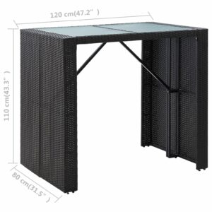 vidaXL 5-dielna vonkajšia barová súprava, polyratan a sklo, čierna 49568