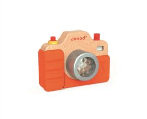 Janod Detský drevený fotoaparát so zvukom a svetlom Montessori hračky