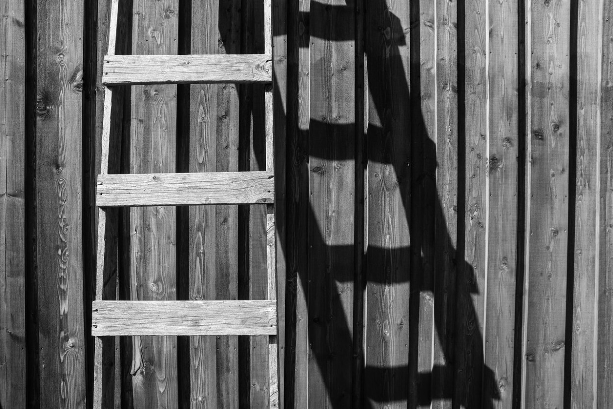 drevený rebrík na záhrade