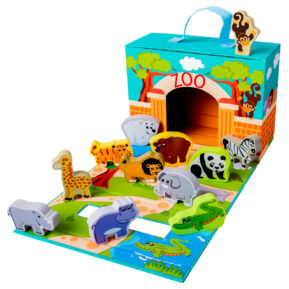 Bino Cestovný kufrík so zvieratkami ZOO Drevené hračky