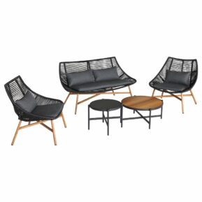Záhradná súprava HELSINKI CS s 2 stolmi a pohovkou, solárna lampa a koberec Kovové sedenia