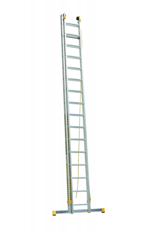 Hliníkový rebrík dvojdielny výsuvný s lanom 8816 rozšír. verzia PROFI PLUS