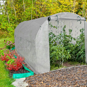 Greenhouse and cultivating boxes in private garden