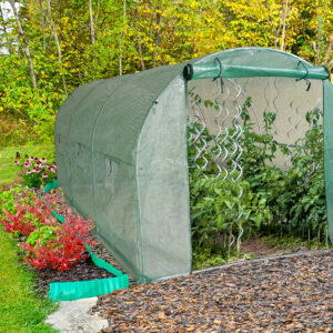Greenhouse and cultivating boxes in private garden