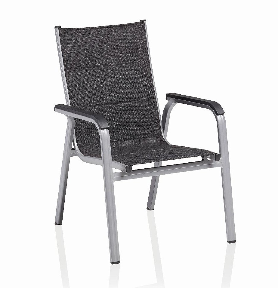 KETTLER BASIC PLUS PADDED stohovateľné hliníkové kreslo – strieborná / antracit KETTLER BASIC PLUS PADDED stohovateľné hliníkové kreslo – strieborná / antracit