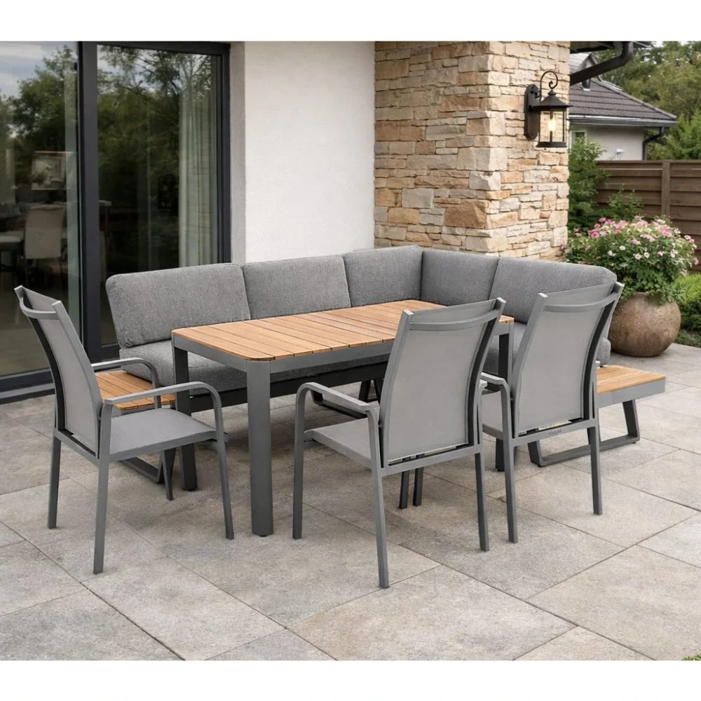 Jedálenská súprava EXPERT PLUS AVERSA TEAK sivá, 3+2+1 2 Jedálenská súprava EXPERT PLUS AVERSA TEAK sivá, 3+2+1 2